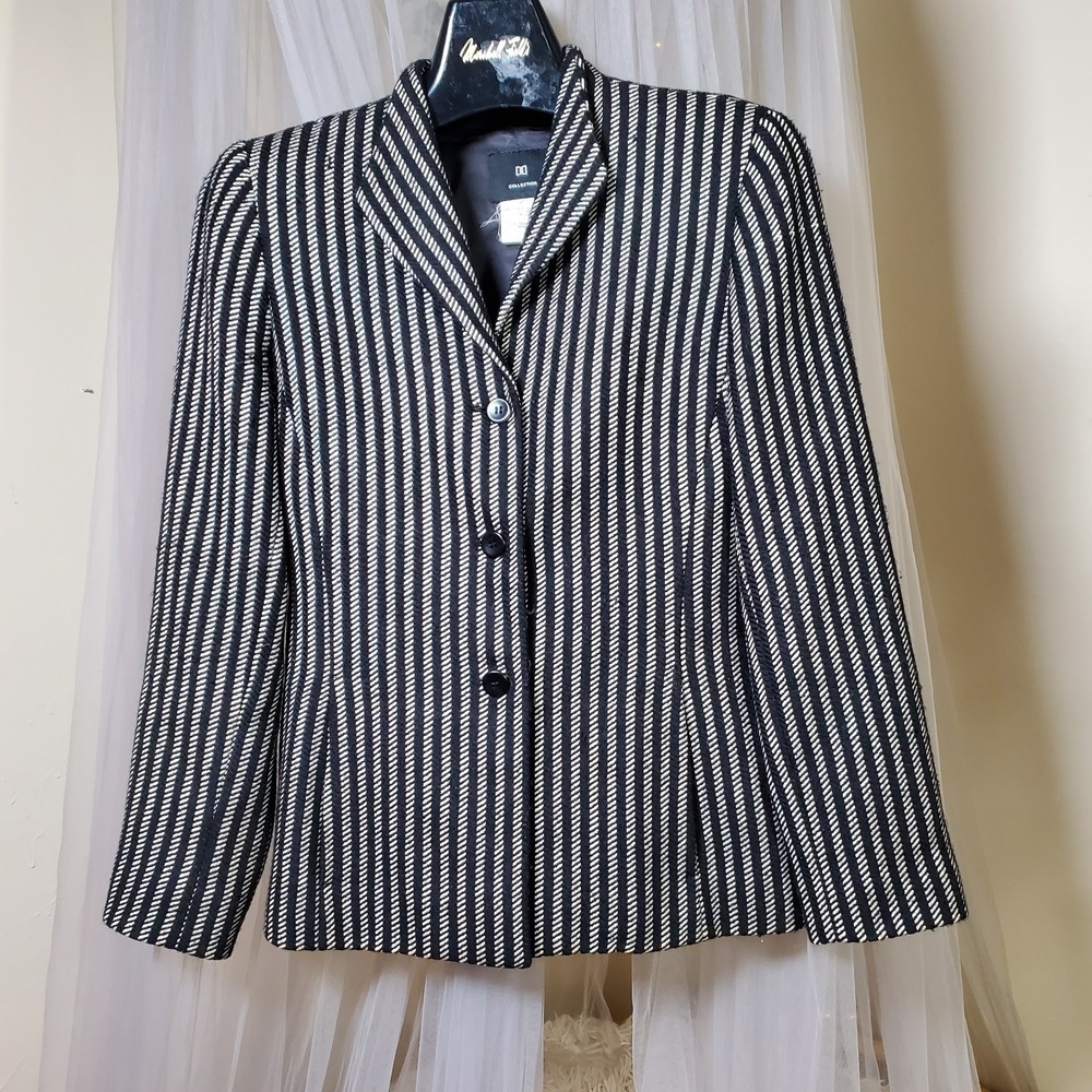 DD Collection Italian Wool Suit Jacket Blazer Stripe Statement‎ Career S Retro